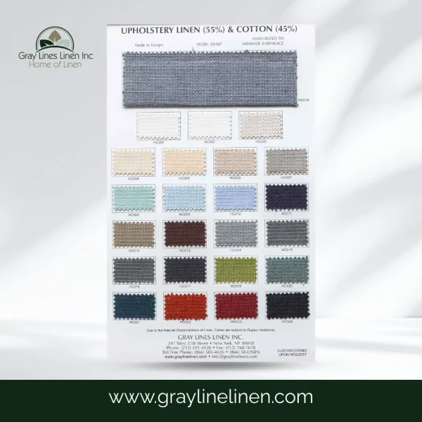 Upholstery Linen & Cotton Blend Fabric Color Card | Gray Lines Linen